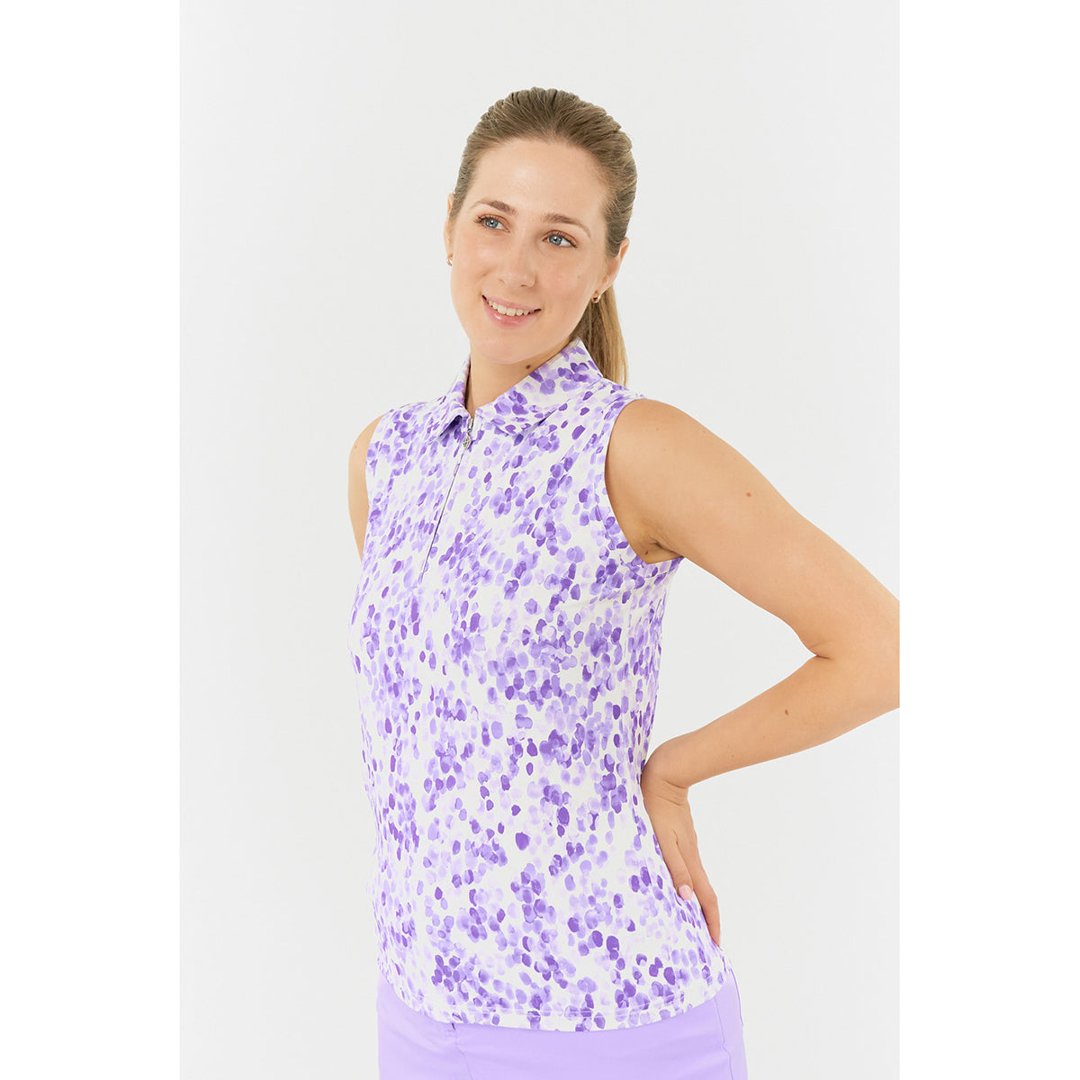 Pure Golf Ladies Sleeveless Polo in Dapple Effect Print