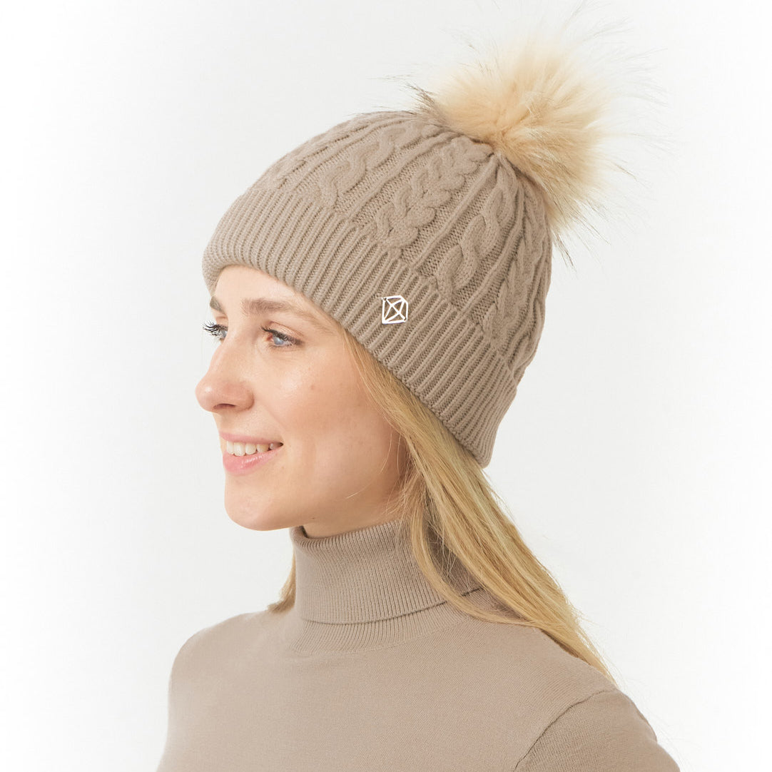 Pure Golf Ladies Lined Waterproof Bobble Hat with Cable Knit Design