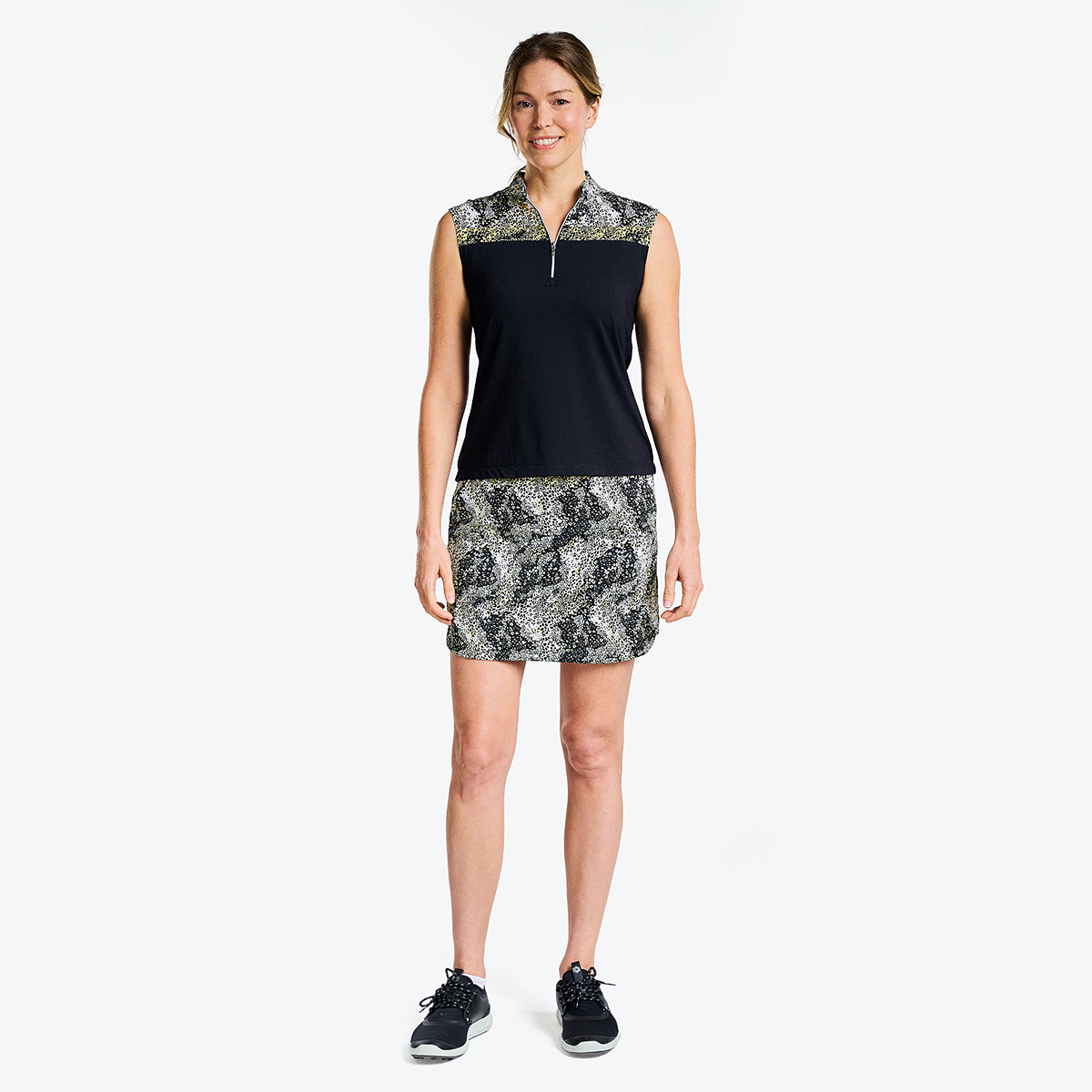 Nivo Ladies Sleeveless Polo With Speckled Print in Black