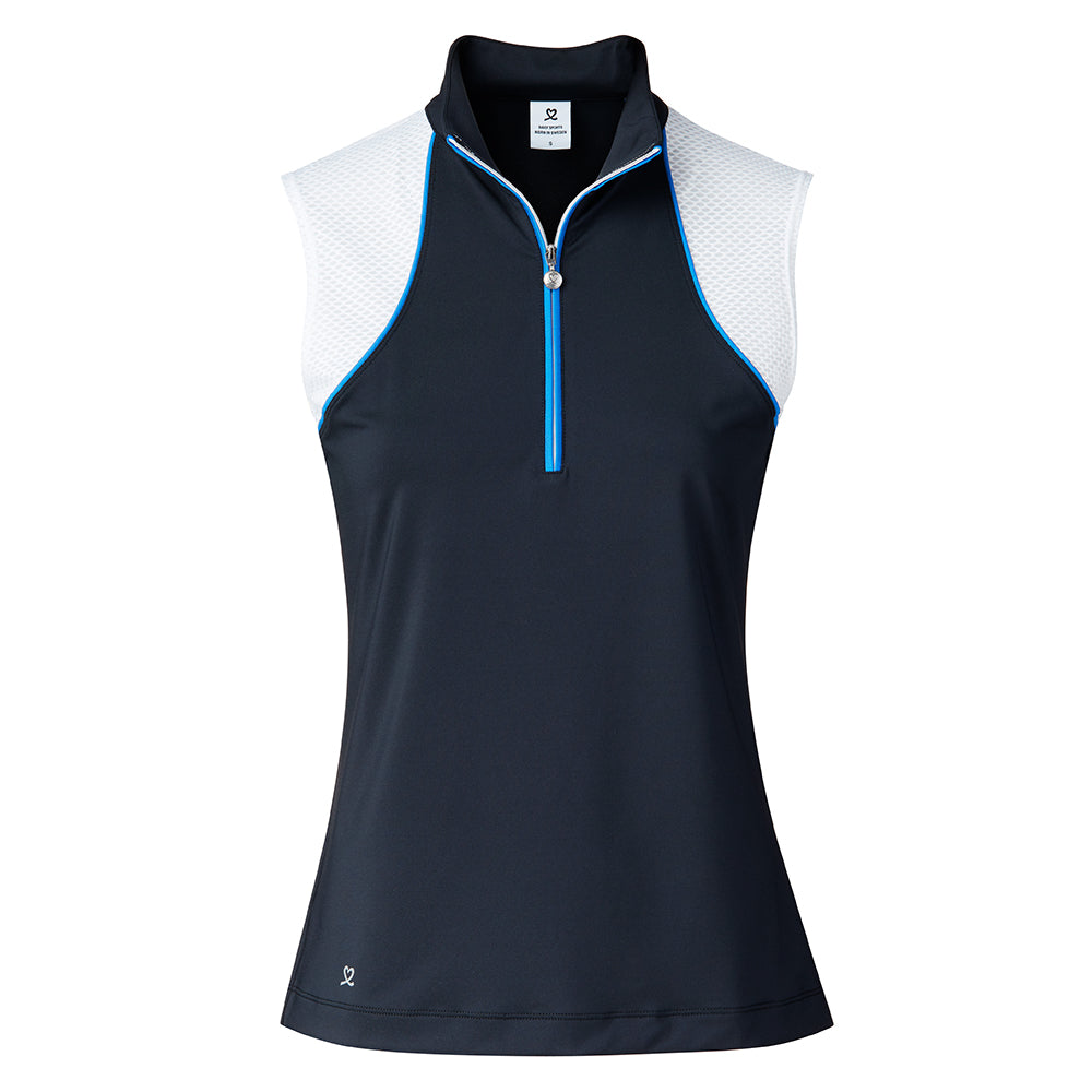 Daily Sports Ladies Mesh Panelled Sleeveless Polo in Dark Navy