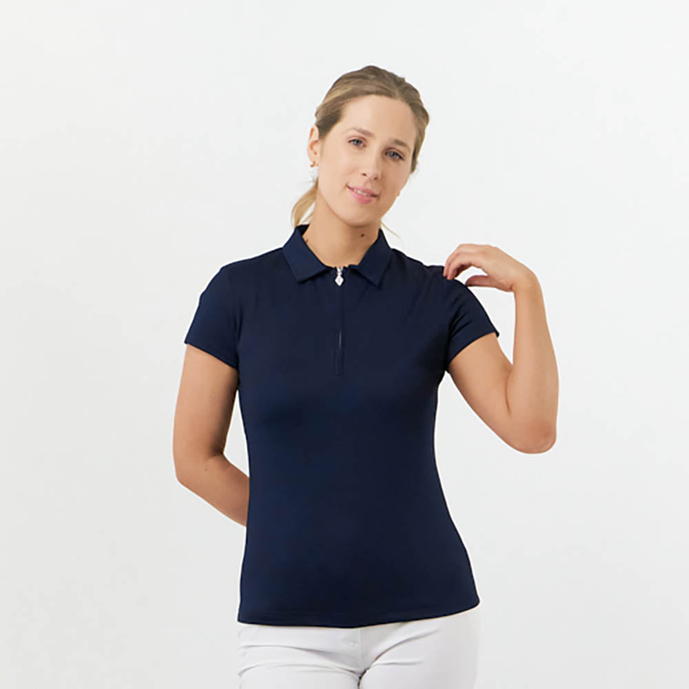 Pure Ladies Silky Soft Cap Sleeve Polo in Navy