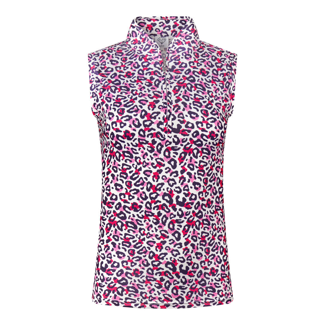 Pure Ladies Cheetah Print Sleeveless Golf Polo Shirt - Last One Small Only Left
