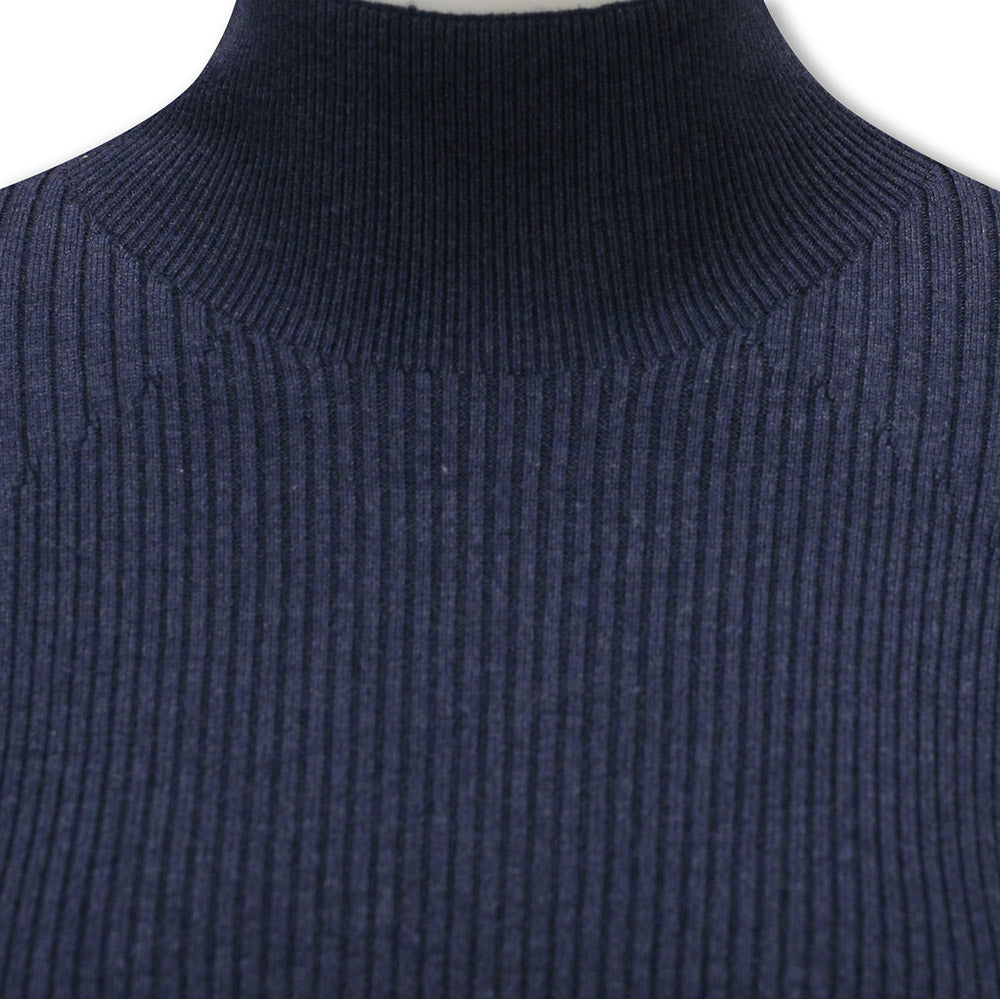 Callaway Ladies High Mock Neck Ribbed Sweater in Navy Heather