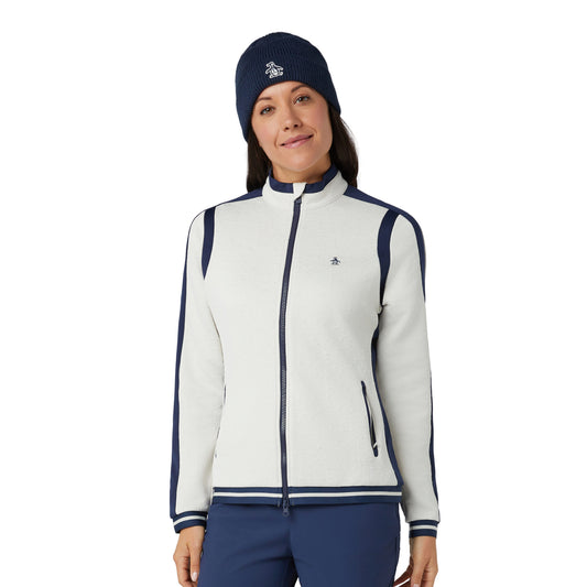 Original Penguin Ladies Floral Embossed Jersey Jacket with Navy Contour Panels