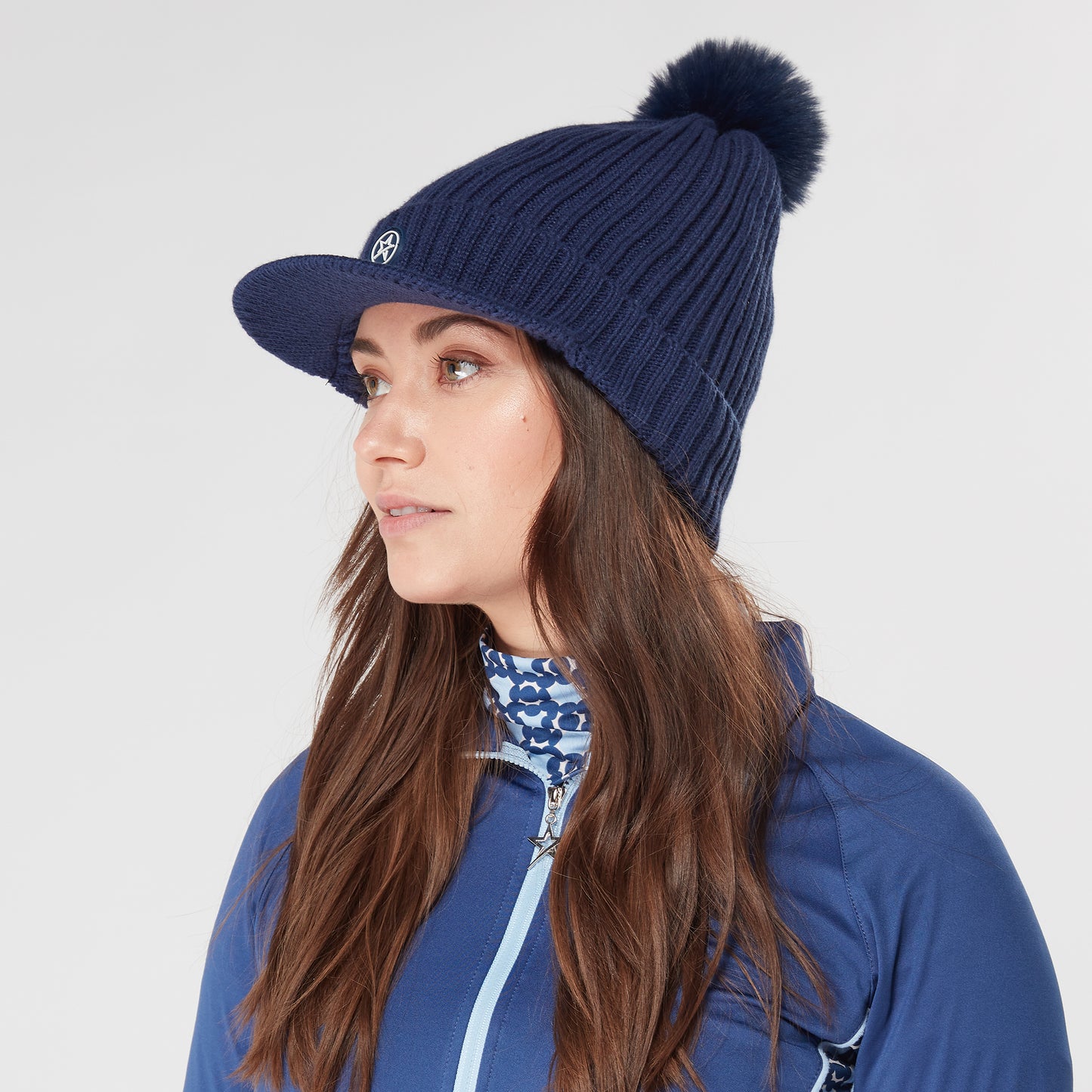 Swing Out Sister Womens Fleece Lined Peak Bobble Hat in Navy Blue