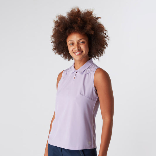 Swing Out Sister Ladies Laser Print Sleeveless Polo in Digital Lavender