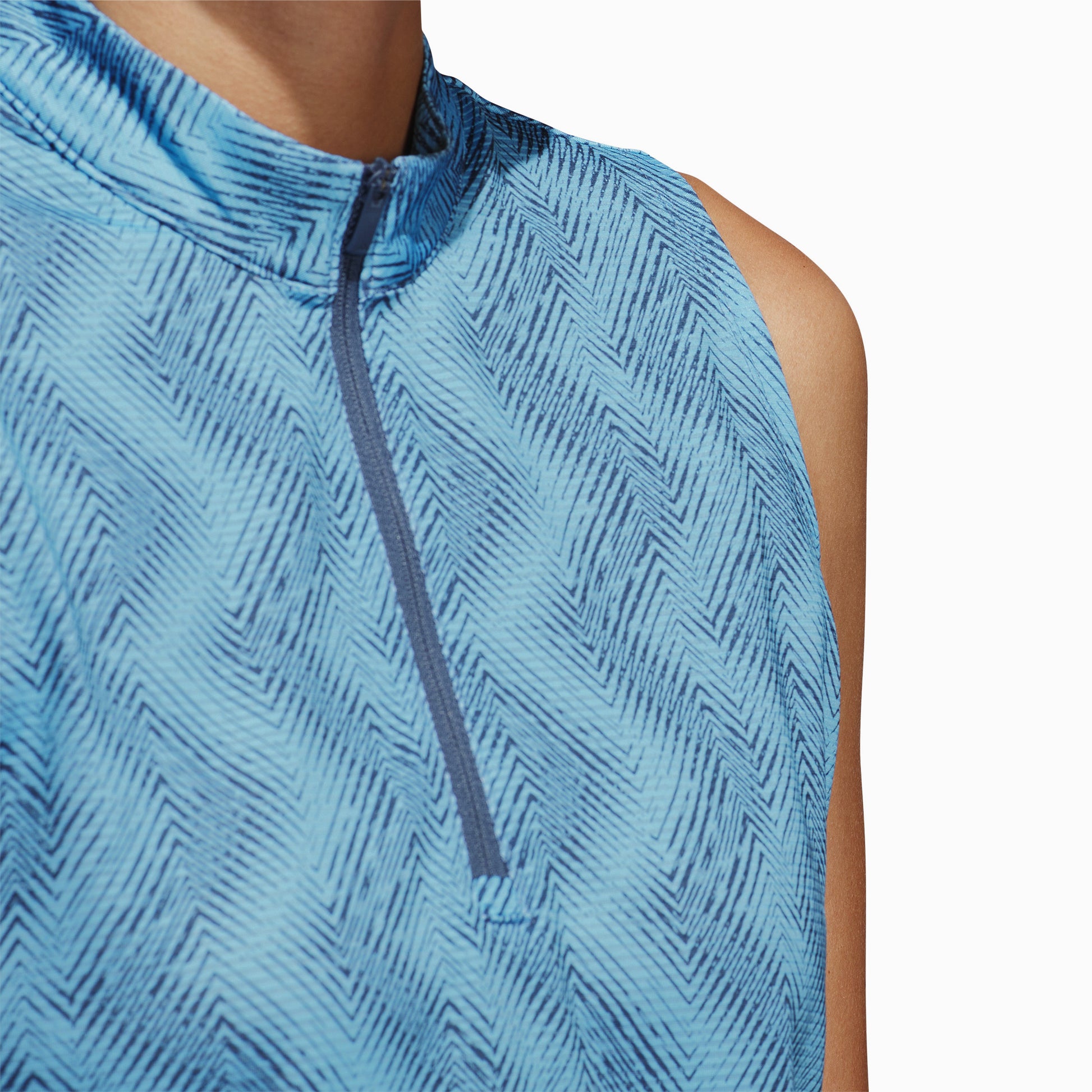 adidas Ladies Sleeveless Golf Polo with Abstract Zig-Zag Print in Semi Blue Burst