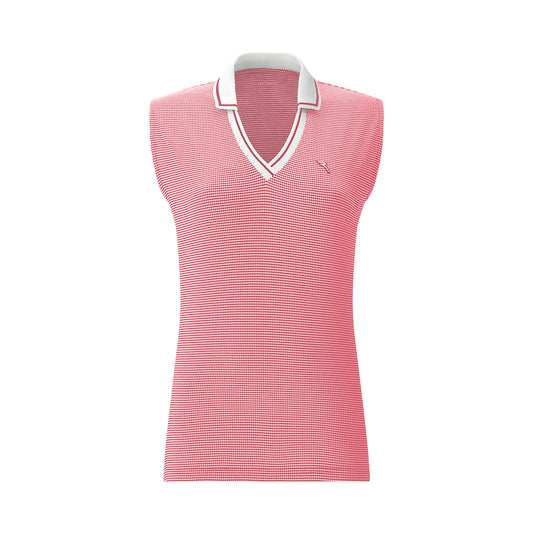 Chervo Ladies Dogtooth Print Sleeveless Polo in Clematis Pink & White