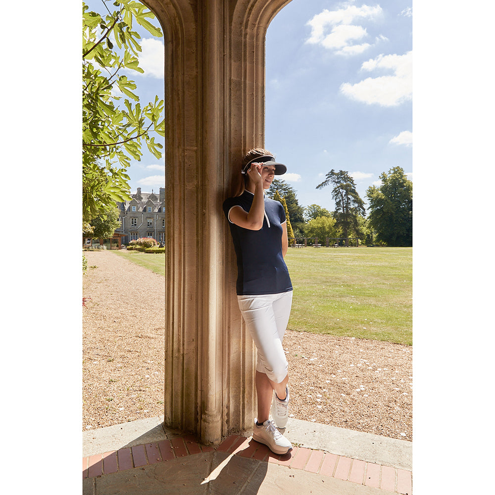 Pure Golf Ladies Cap Sleeve Mandarin Polo Shirt in Navy