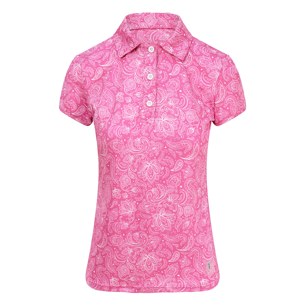 Pure Golf Ladies Cap Sleeve Polo in Azalea Pink Paisley Print