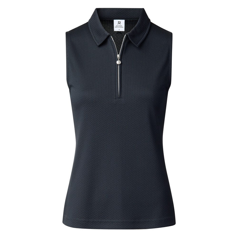 Daily Sports Honeycomb Structured Sleeveless Polo Shirt in Navy