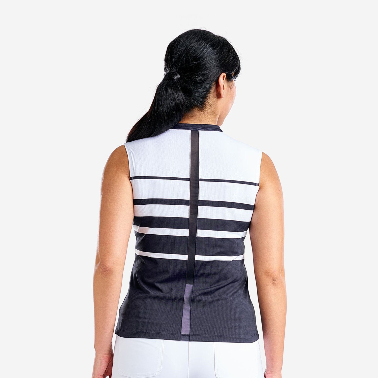 Nivo Women's Sleeveless Polo in White & Navy Stripes