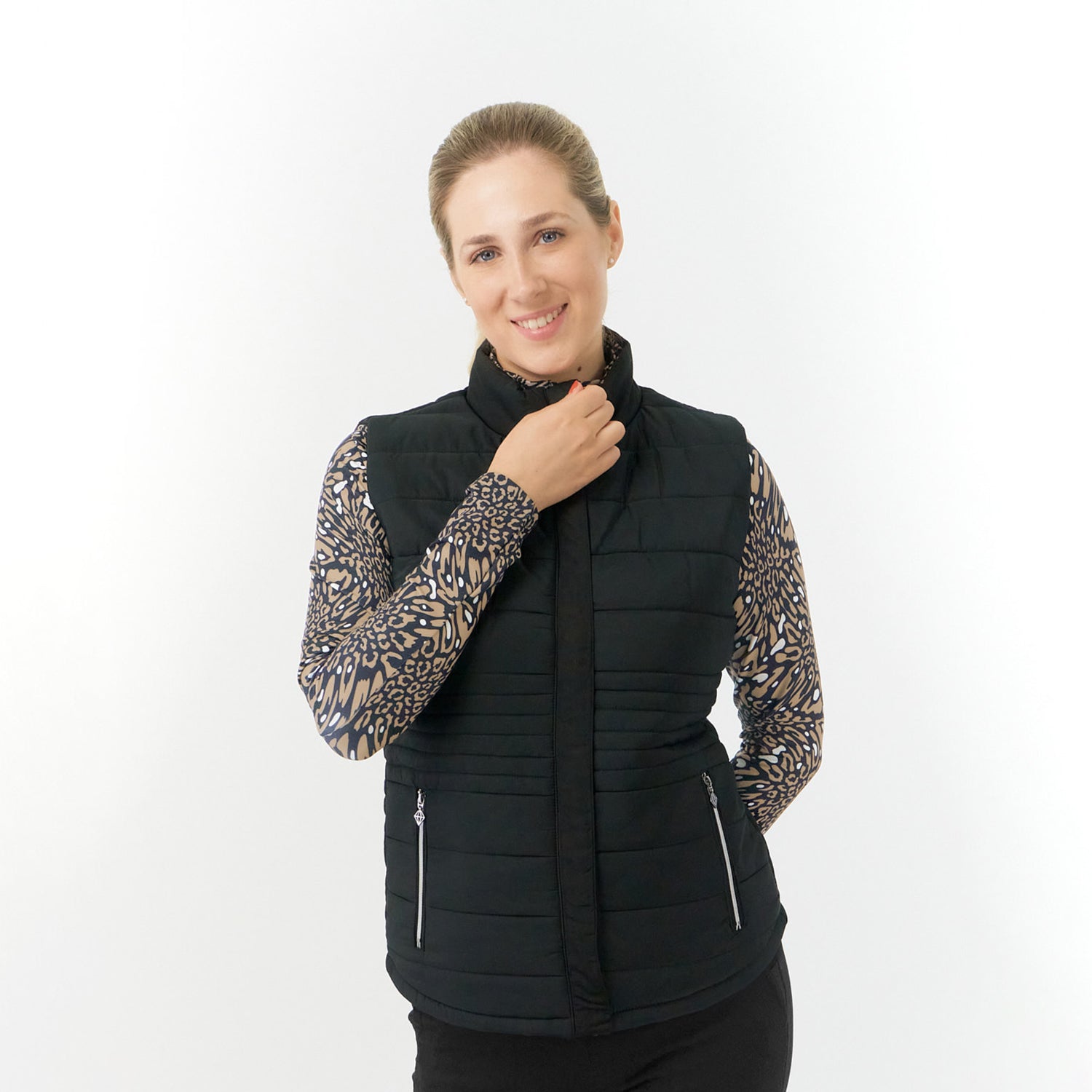 Pure Golf Ladies Reversible Gilet in Black & Wild Truffle