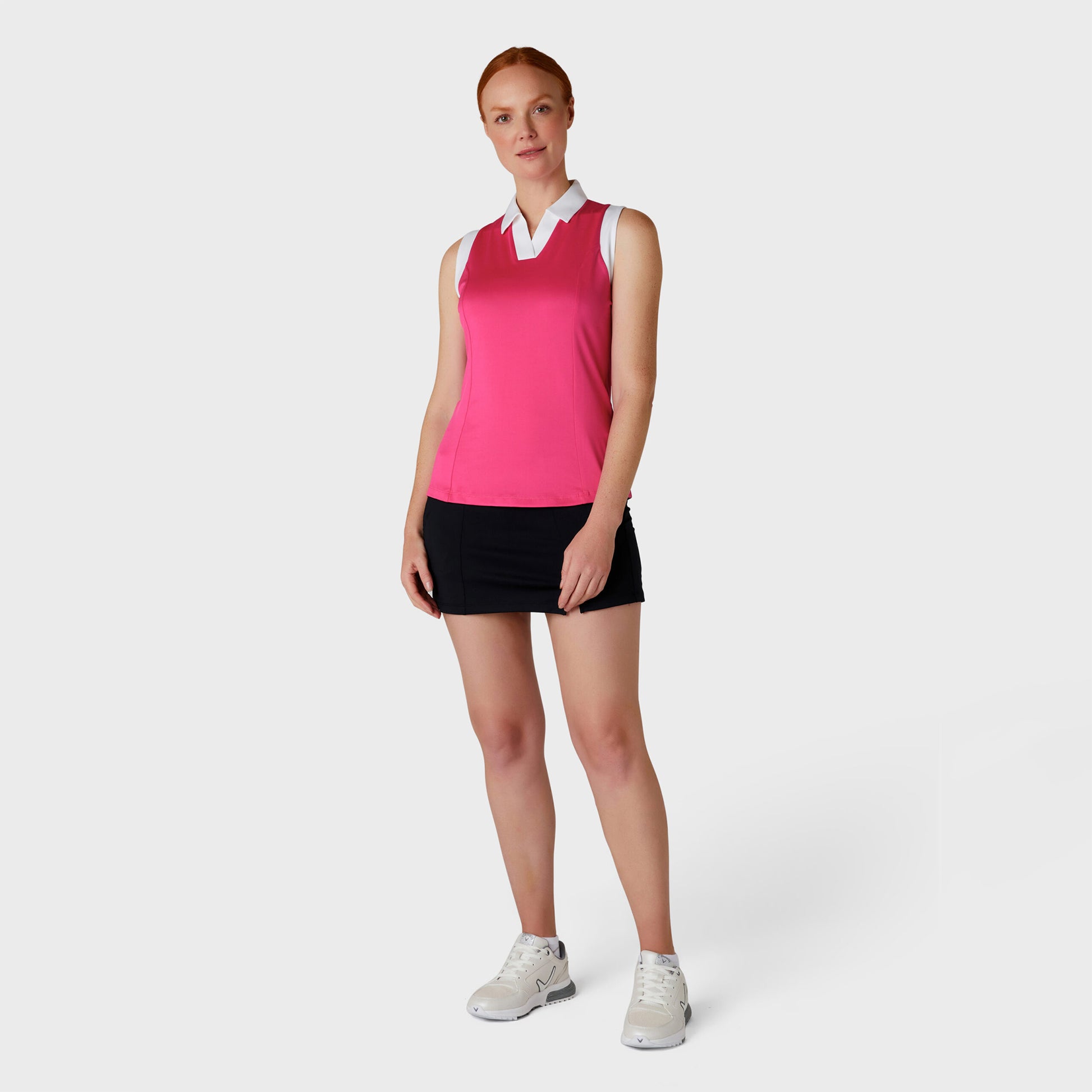 Callaway Ladies Sleeveless Colour Block Polo Shirt in Pink Peacock