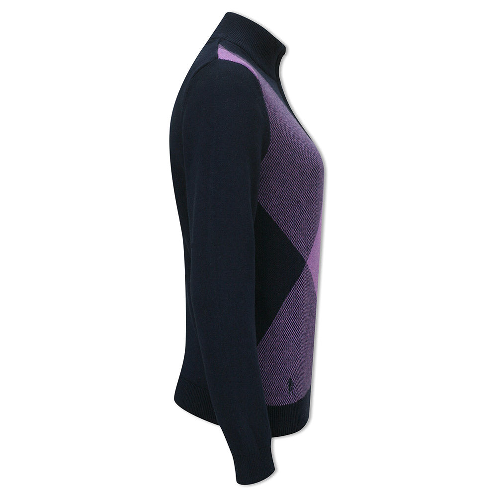 Diamond Argyle Zip-Neck Sweater with Cashmere in Navy & Amethyst Marl