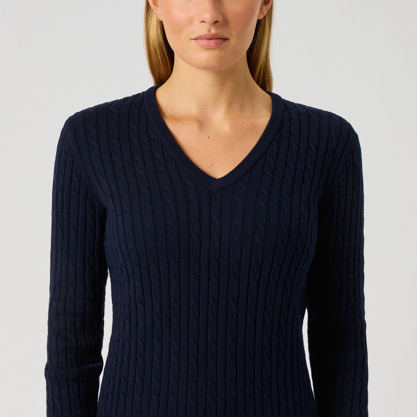 Daily Sports Ladies Cashmere Blend Cable Knit Sweater in Navy - Effortless Elegance