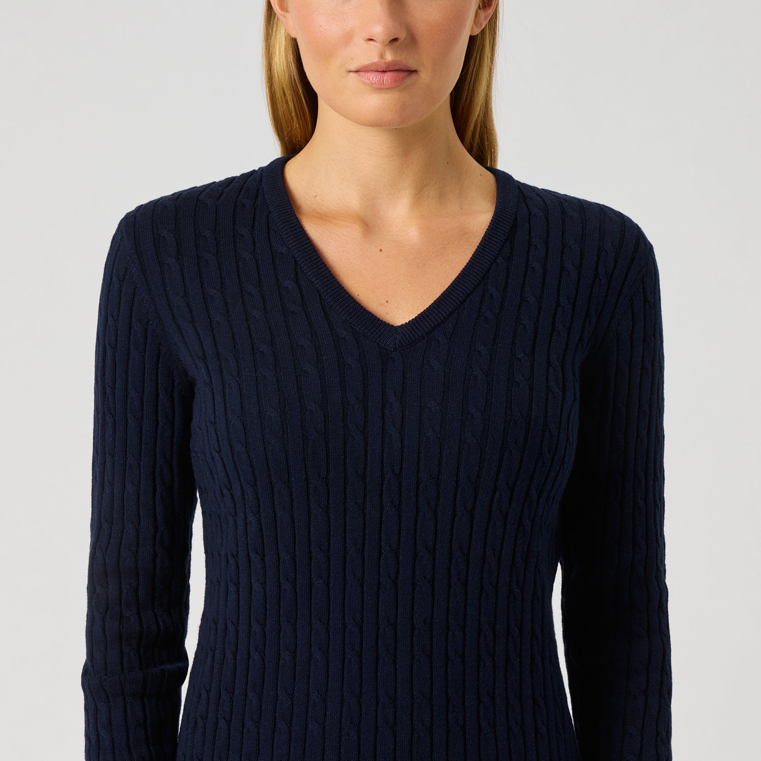 Daily Sports Ladies Cashmere Blend Cable Knit Sweater in Navy - Effortless Elegance