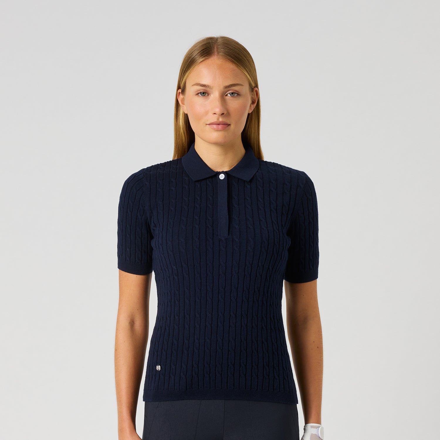 Daily Sport Ladies Cashmere Blend Navy Short Sleeve Polo - A Classic with a Luxe Twist