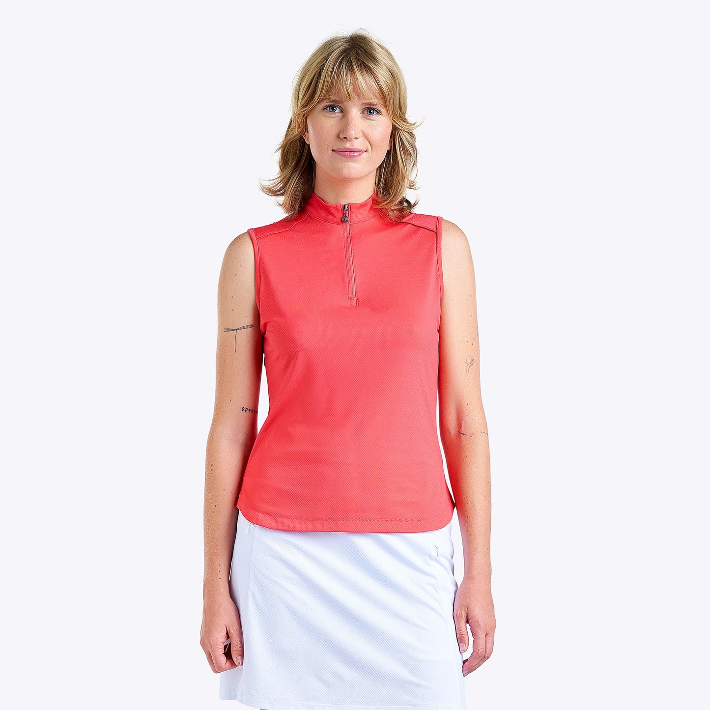 Nivo Ladies Sleeveless Polo with UPF50 in Papaya red