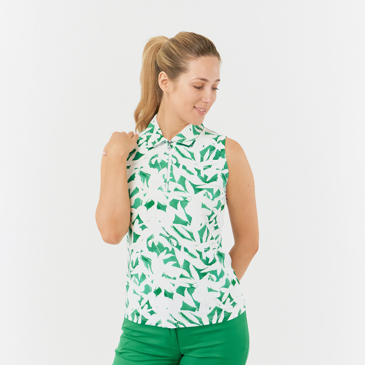 Pure Golf Ladies Sleeveless Polo with Botanical Print