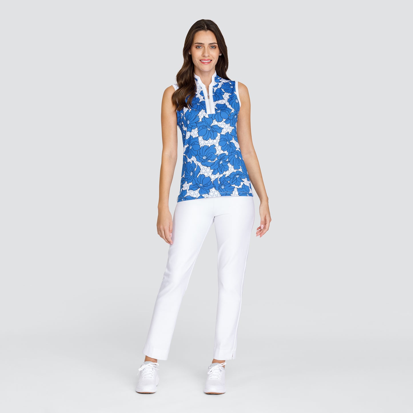 Tail Ladies Sleeveless Polo in a Floral and Hexagonal Print 