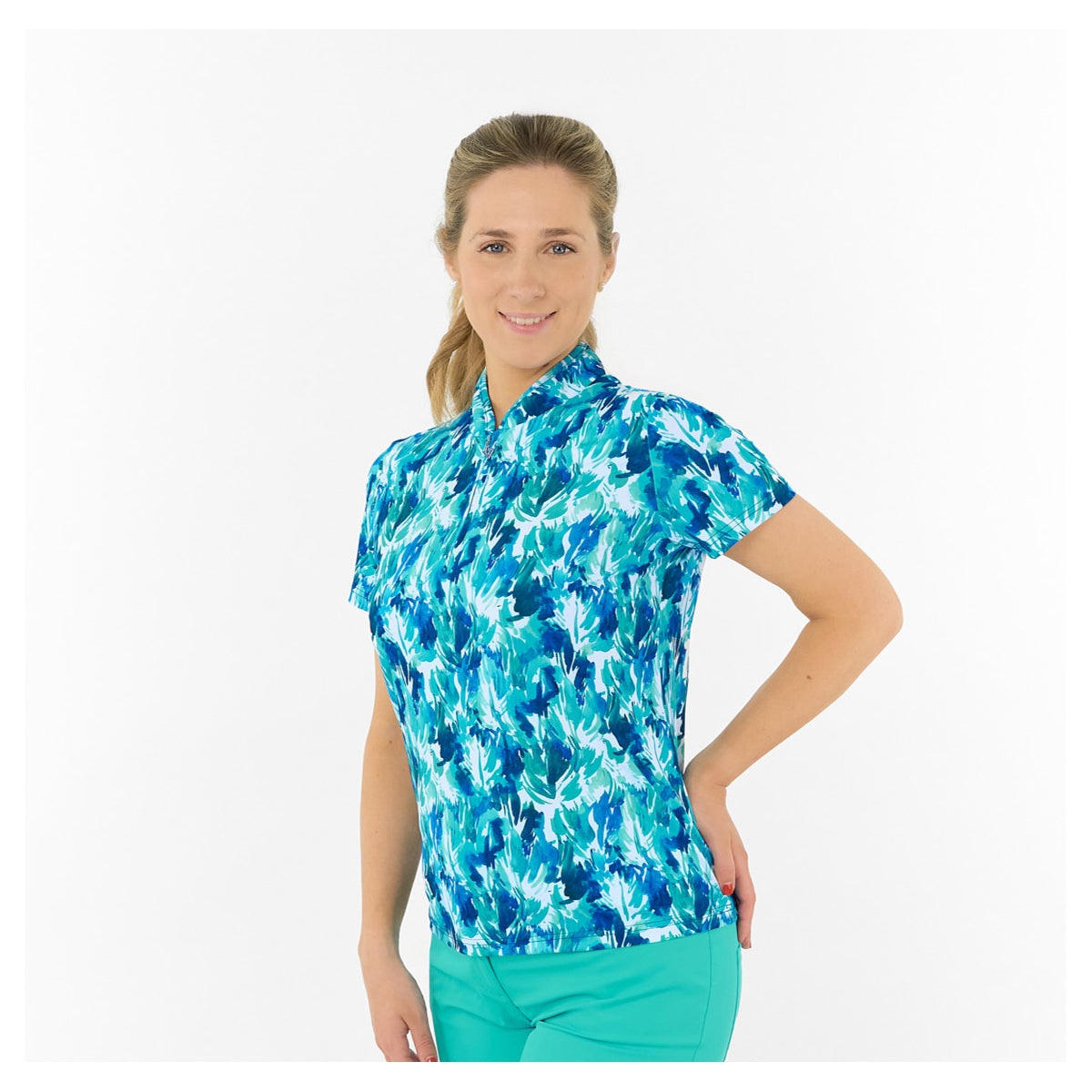 Pure Ladies Short Sleeve Polo – Artistic Print Meets All-Day Comfort