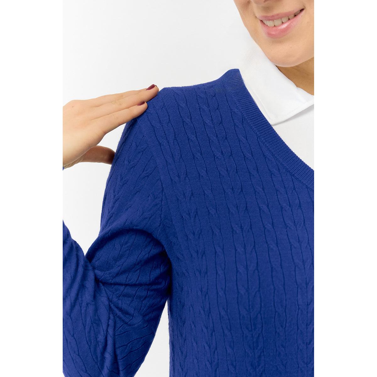 Pure Ladies Cable Knit V-Neck Golf Sweater