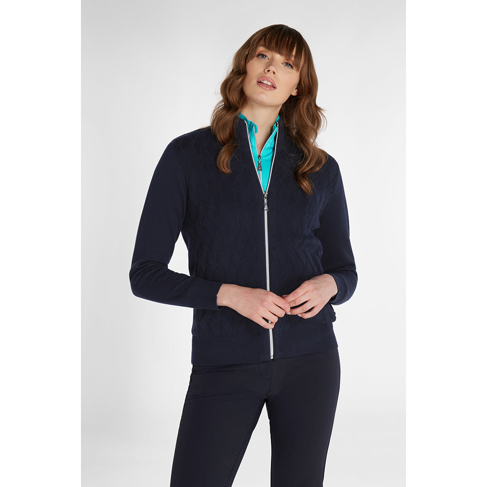 Green Lamb Ladies Navy Textured Lined Golf Cardigan - Last One Size 8 Only Left