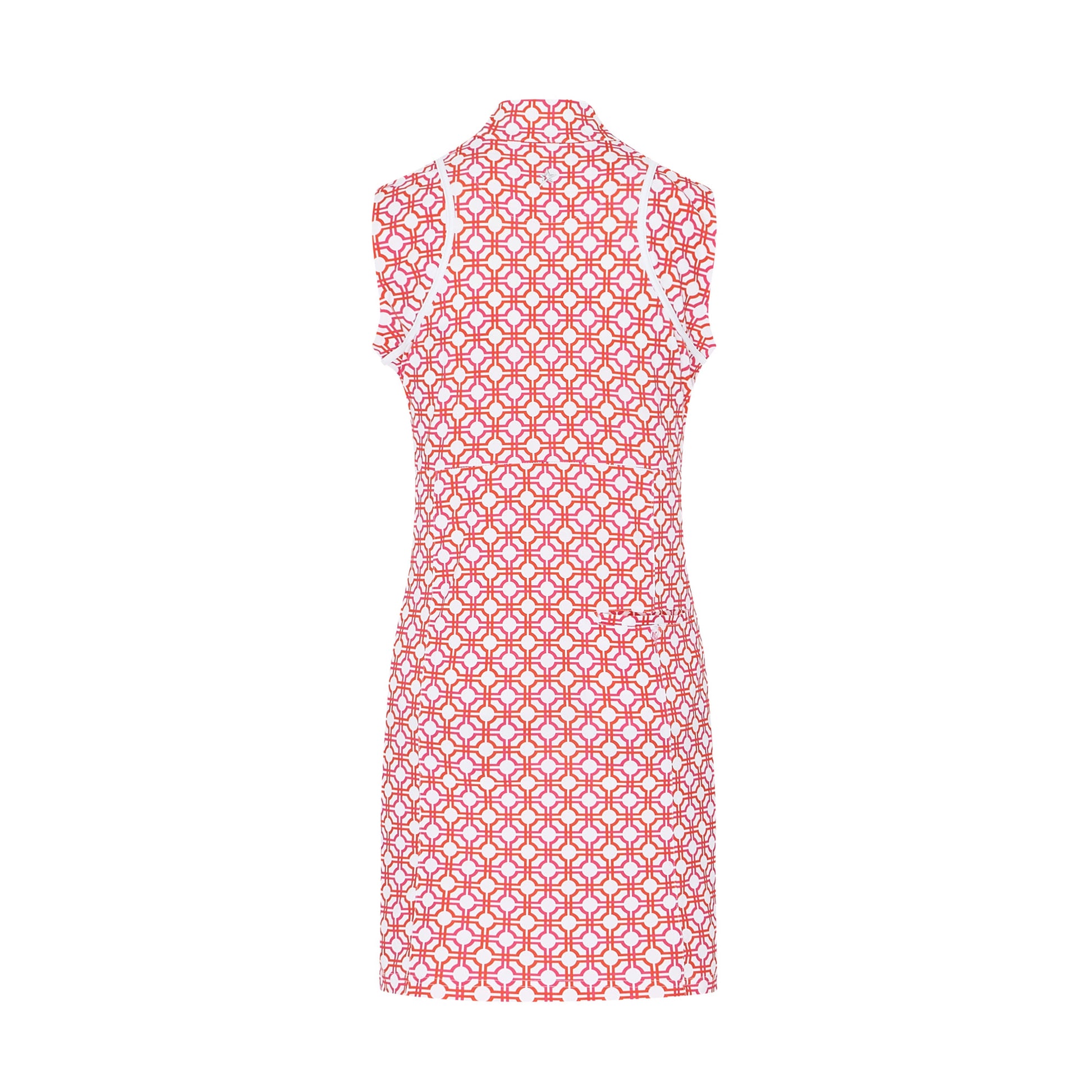 Swing Out Sister Ladies Sleeveless Golf Dress in Lush Pink and Mandarin Mosaic Pattern