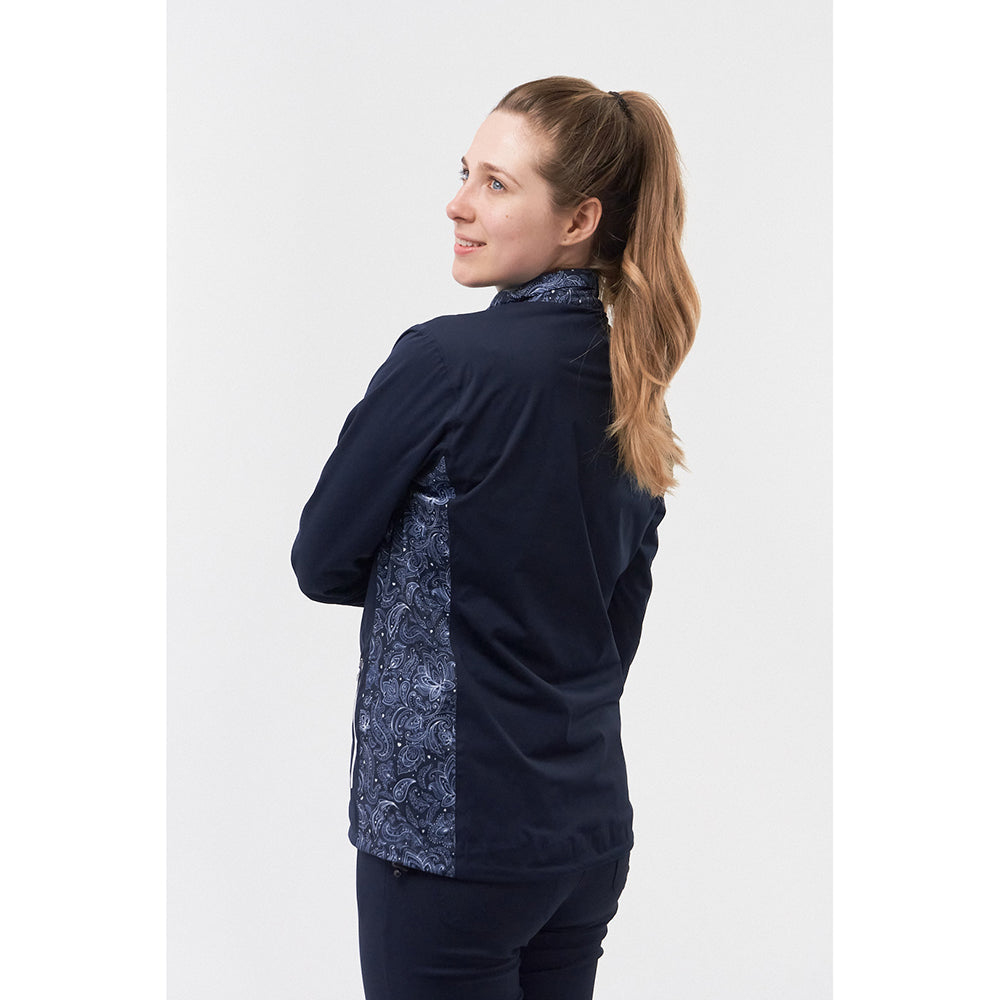 Pure Golf Ladies Lightweight Waterproof Jacket in Navy and Paisley