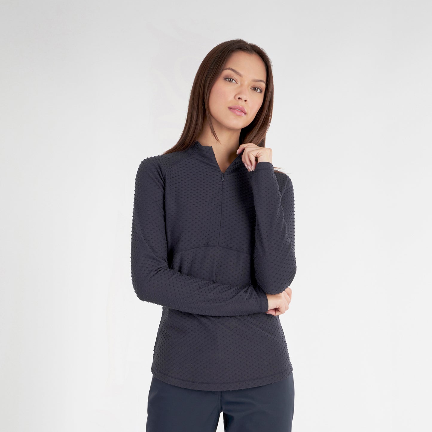 Green Lamb Ladies Spot Print Zip Neck Top in Navy