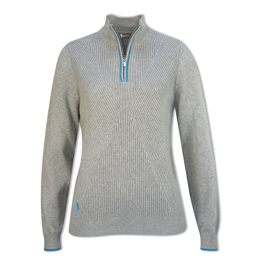 Glenmuir Ladies Half-Zip Sweater in Light Grey Marl - Last One XXL Only Left