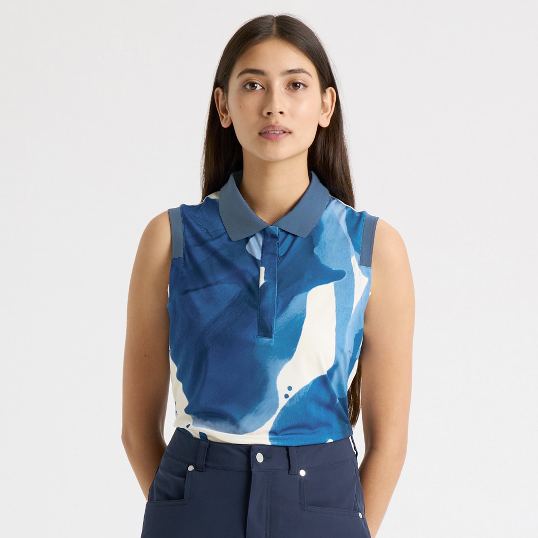 Rohnisch Ladies Sleeveless Golf Polo with Abstract Watercolour Print