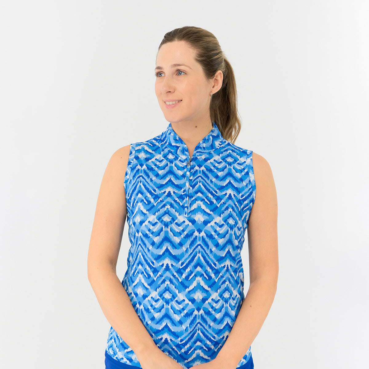 Pure Golf Ladies Sleeveless Polo in Aztec Style Print