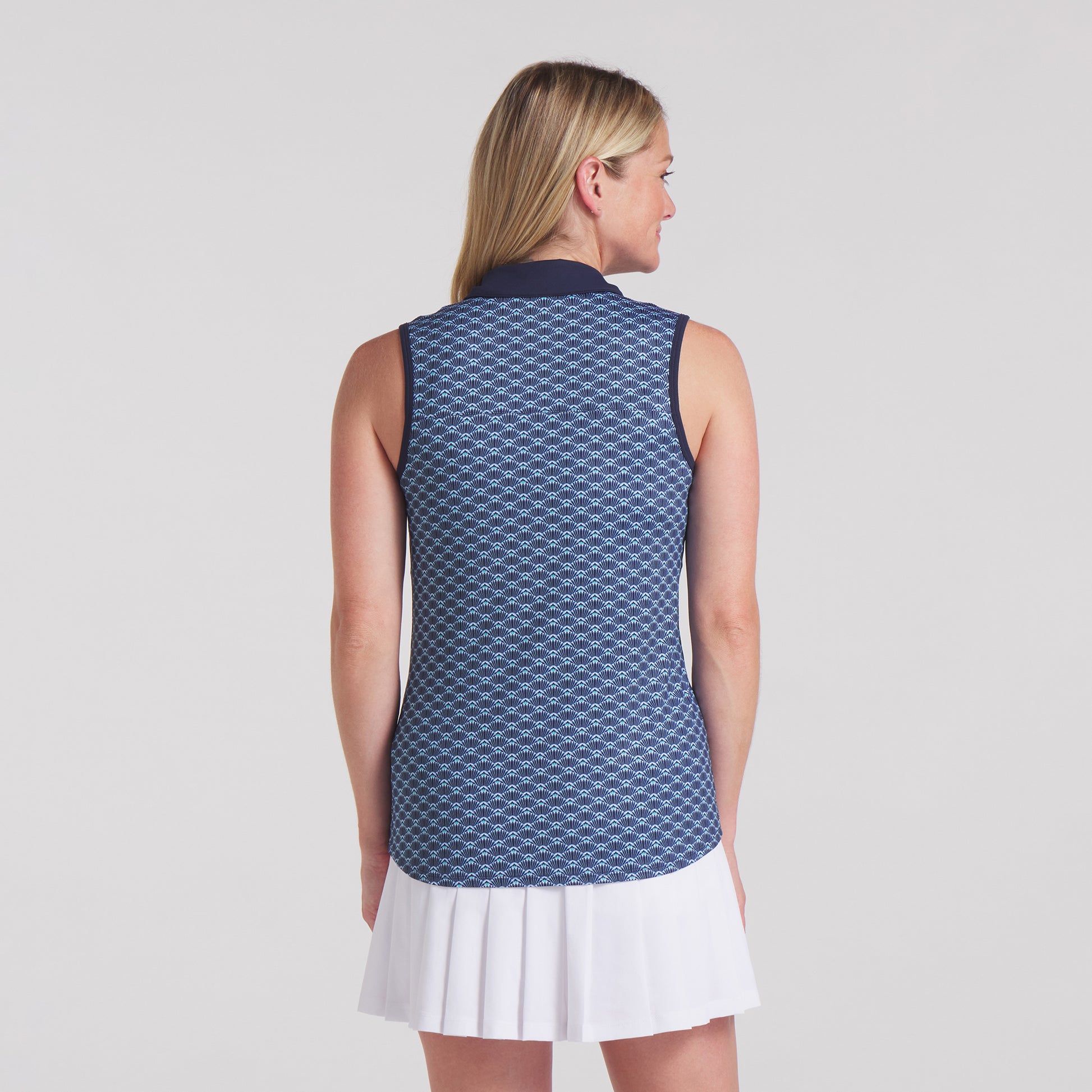 Puma Ladies Sleeveless Cloudspun Polo with Scallop Print in Navy