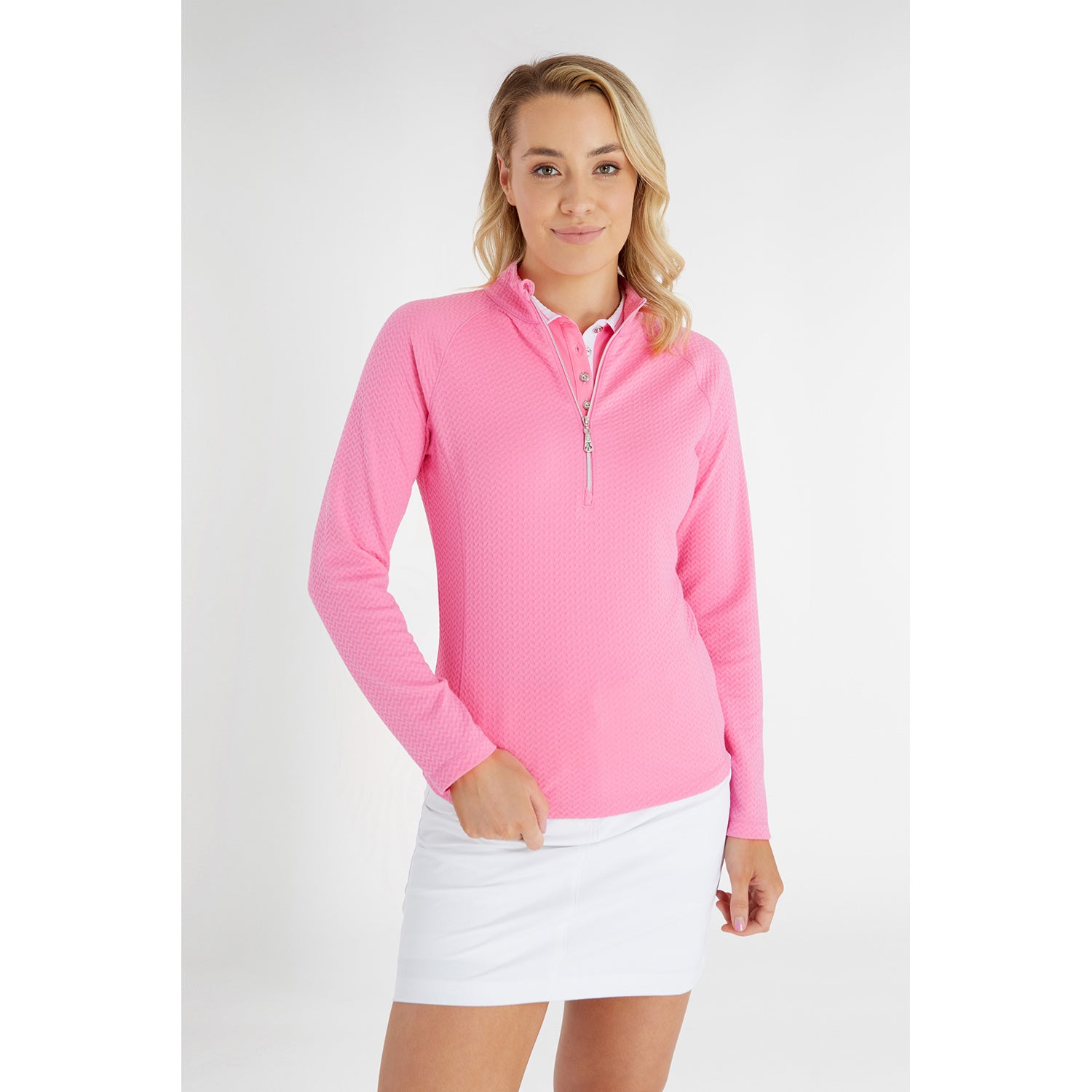 Green Lamb Ladies Molly Textured Zip Neck Top in Candy - Last One Size 8 Only Left