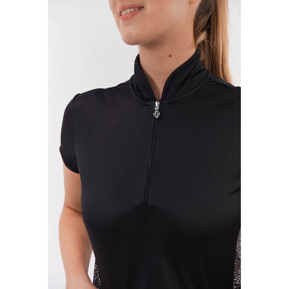 Pure Golf Ladies Black & Cheetah Cap Sleeve Polo Shirt - Last One XS Only Left