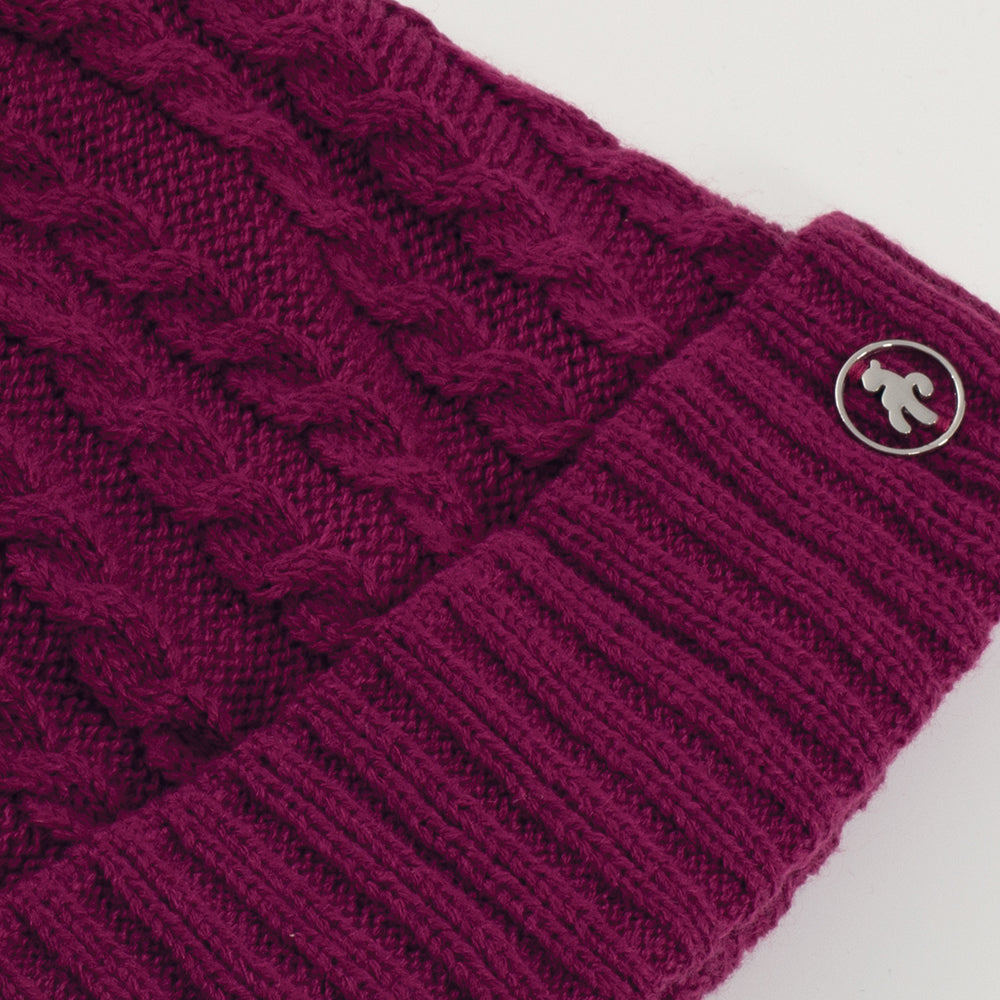 Green Lamb Ladies Fleece Lined Cable Knit Beanie in Berry