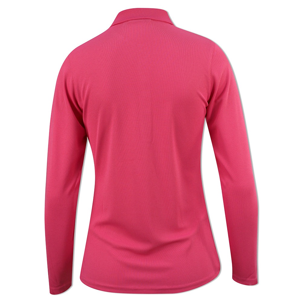 Glenmuir Ladies Long-Sleeve Pique Knit Polo with Stretch in Hot Pink