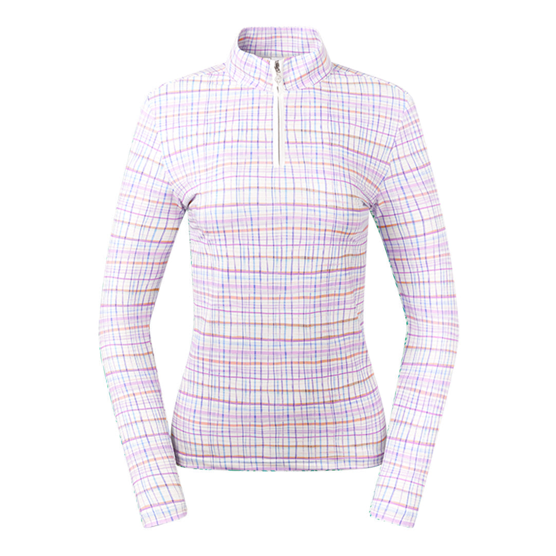 Pure Ladies Long Sleeve Top in Pastel Check Print