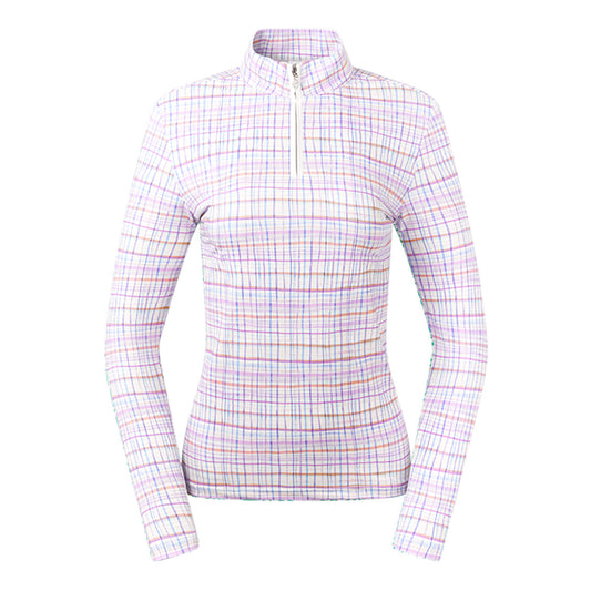 Pure Ladies Long Sleeve Top in Pastel Check Print