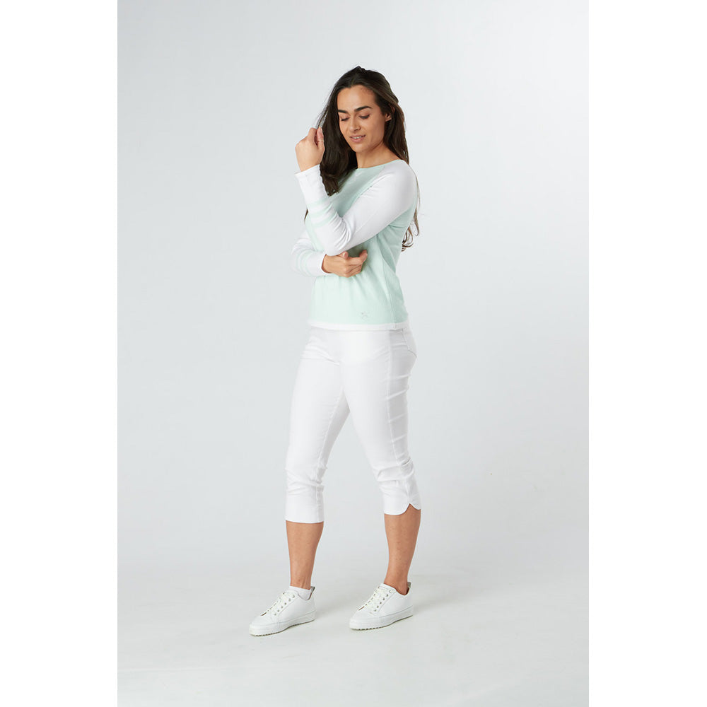 Swing Out Sister Ladies Colourblock Sweater in Mint & White