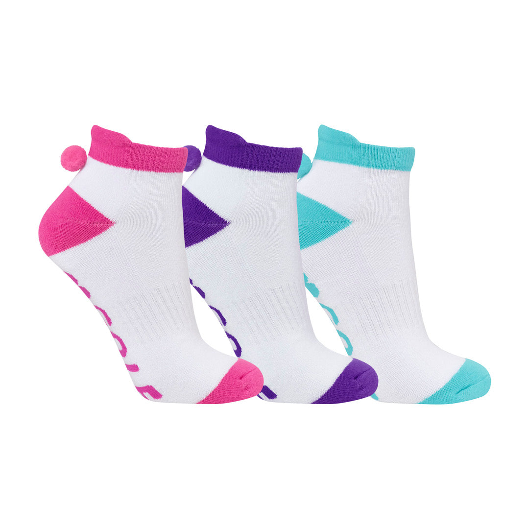 Surpizeshop Ladies 3 Pair Pack Multi-Coloured Pom Pom Golf Socks