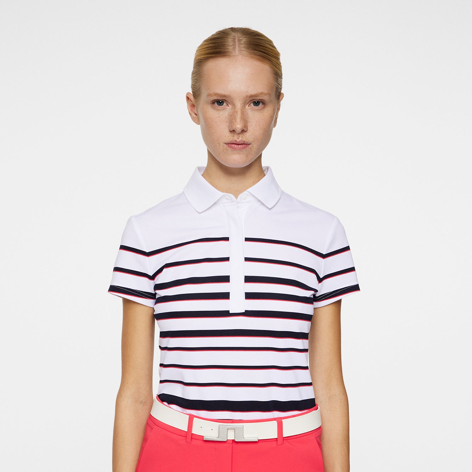 J.Lindeberg Ladies Striped Short Sleeve Polo