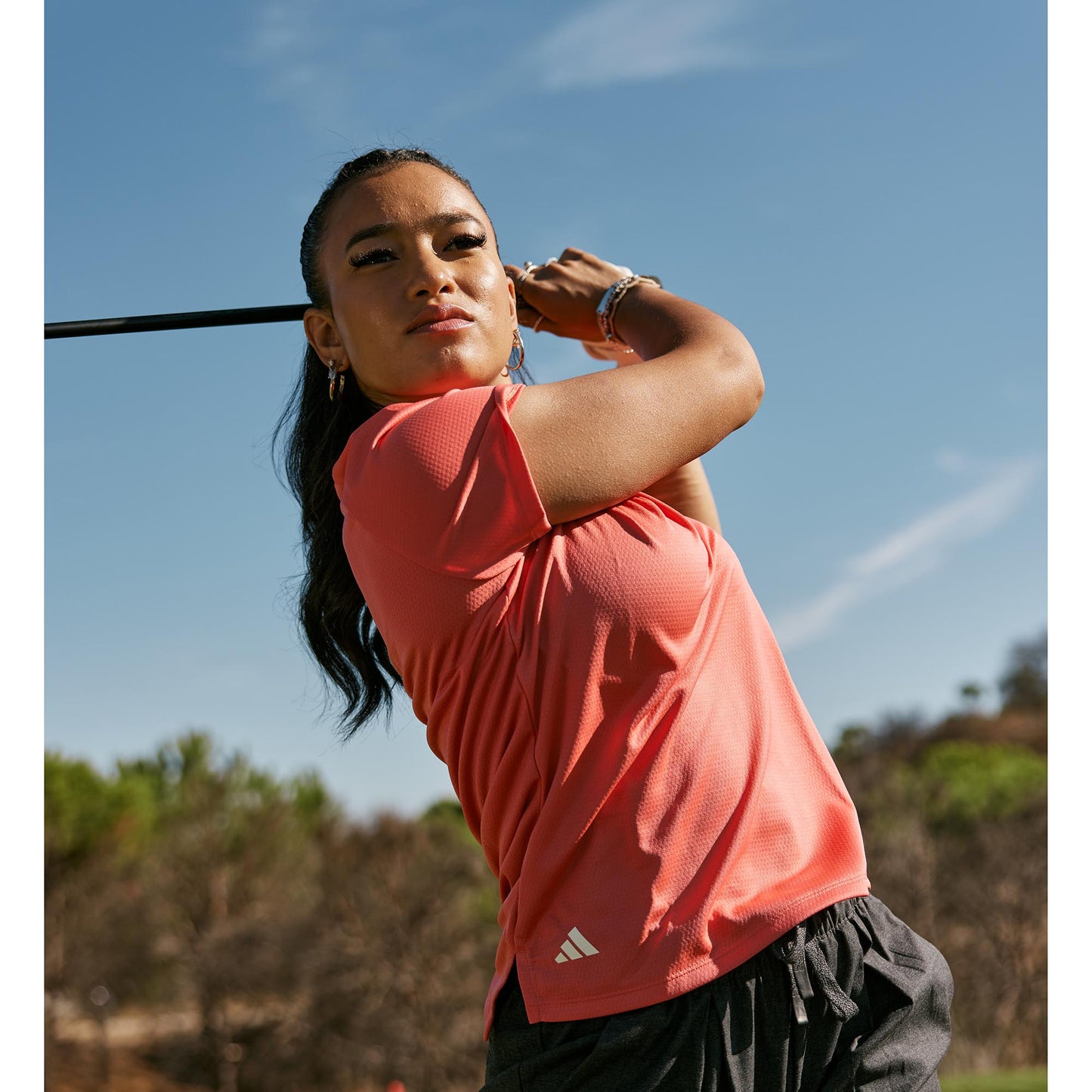 adidas Ladies Short Sleeve Golf Polo with Textured Weave Finish