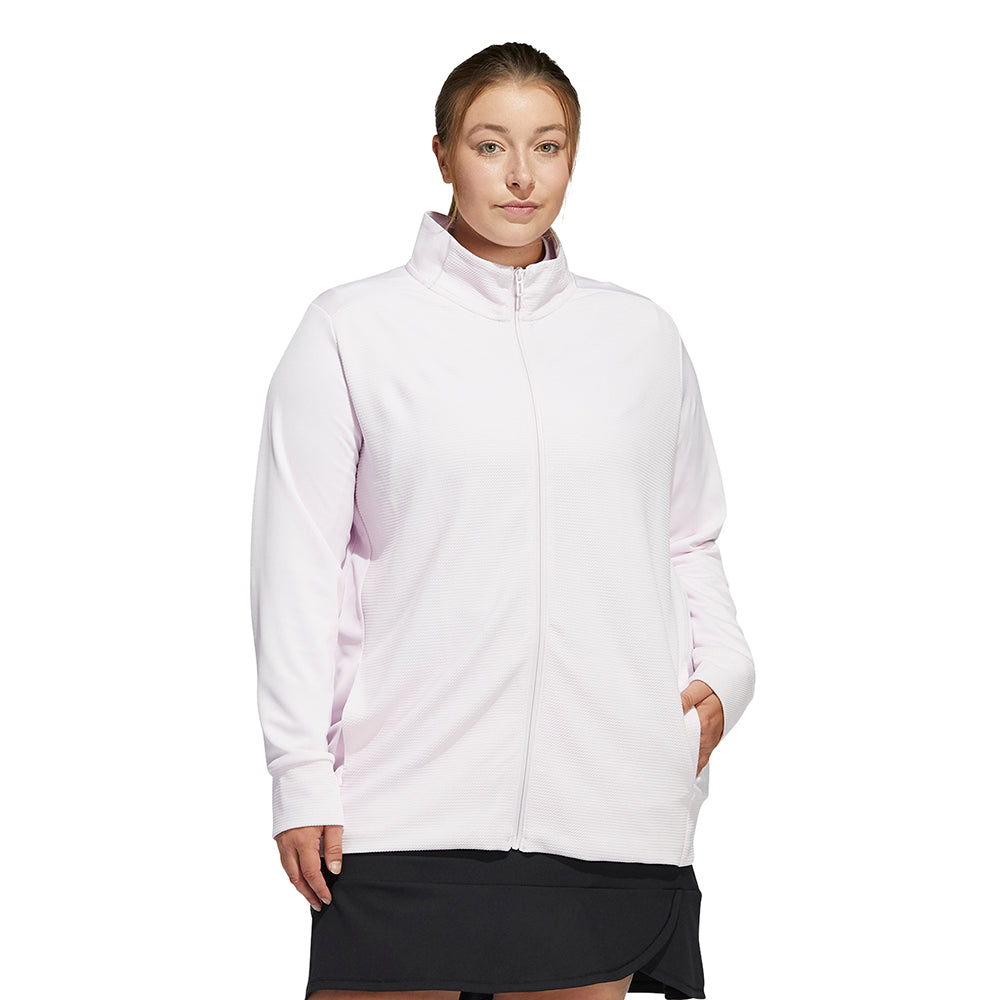 adidas Ladies Plus Size Lightweight Textured Jersey Golf Jacket in Almost Pink