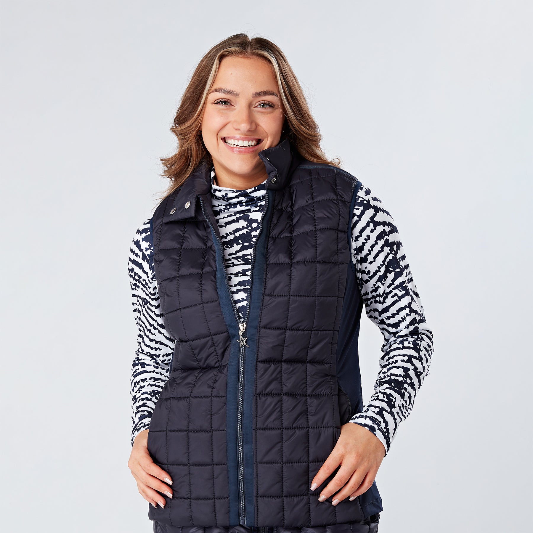 Swing Out Sister Ladies Padded Gilet with Soft-Stretch Side Panels in Navy