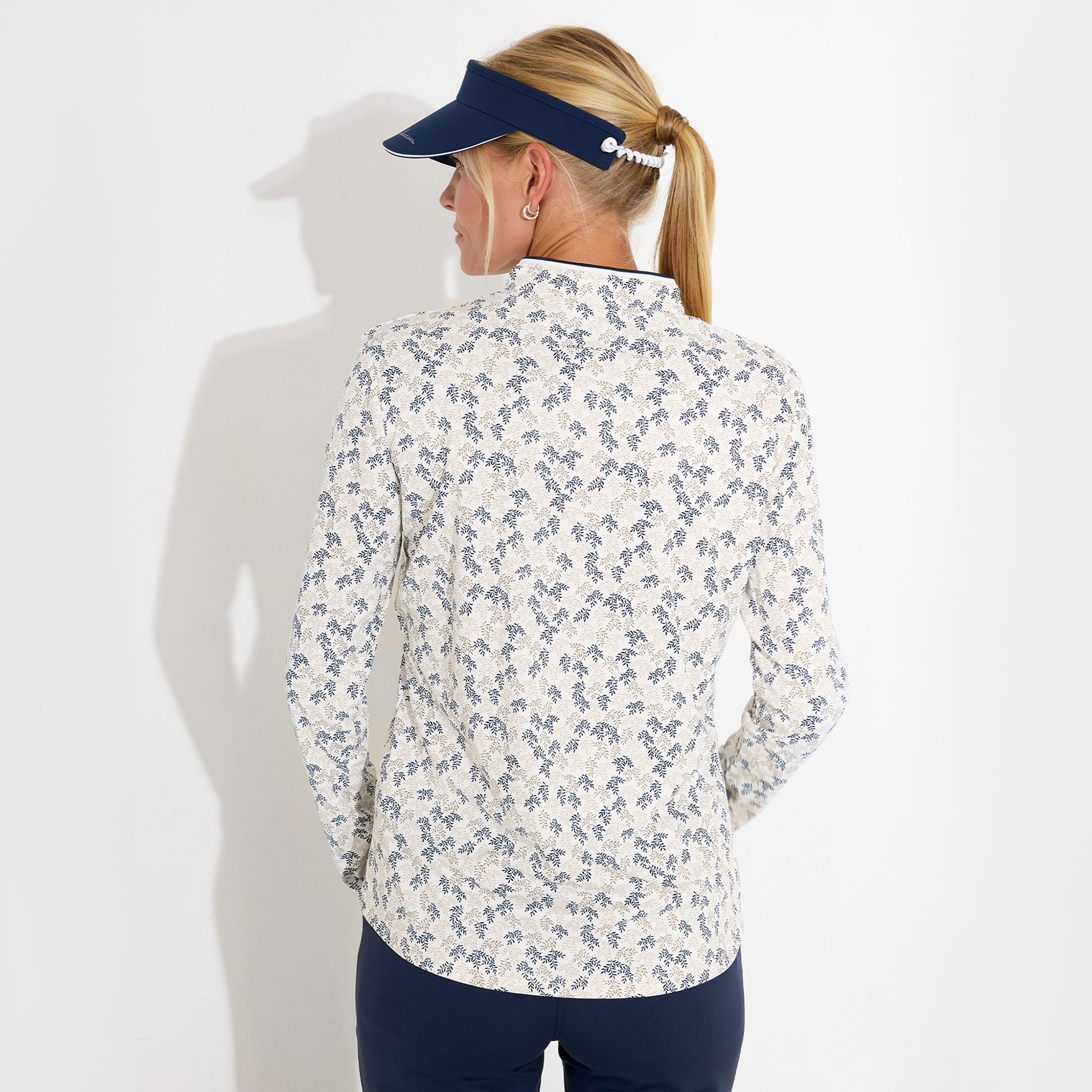 Abacus Ladies Zip-Neck Top with Delicate Leaf Print for Effortless Style & Comfort with Every Swing