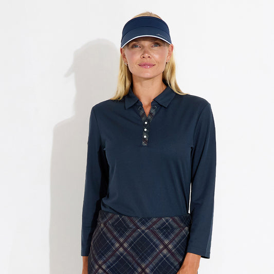 Abacus Ladies 3/4 Sleeve Polo with Neat Neck line and Pretty Pearl Detail in Navy