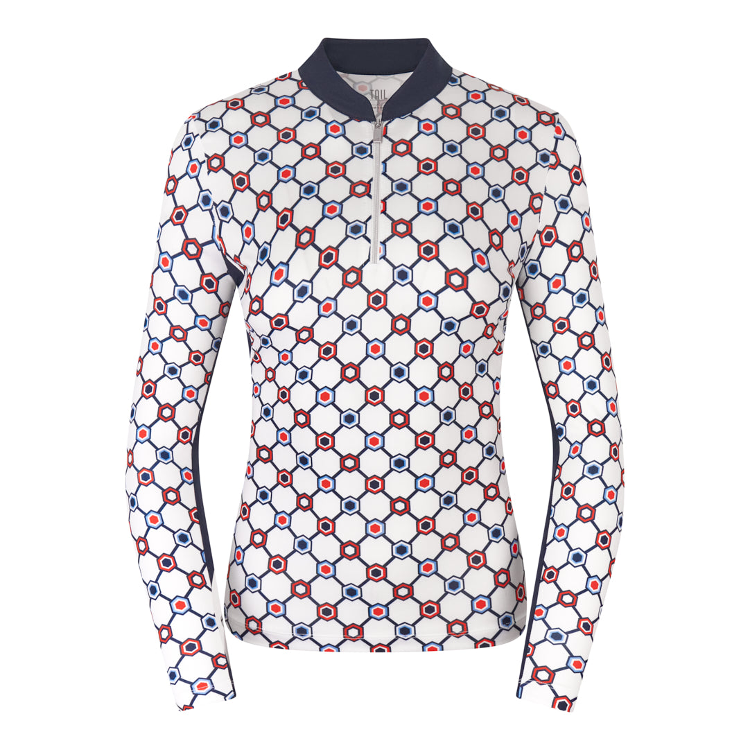 Tail Ladies Long Sleeve Top in a Geometric Hexagon Print